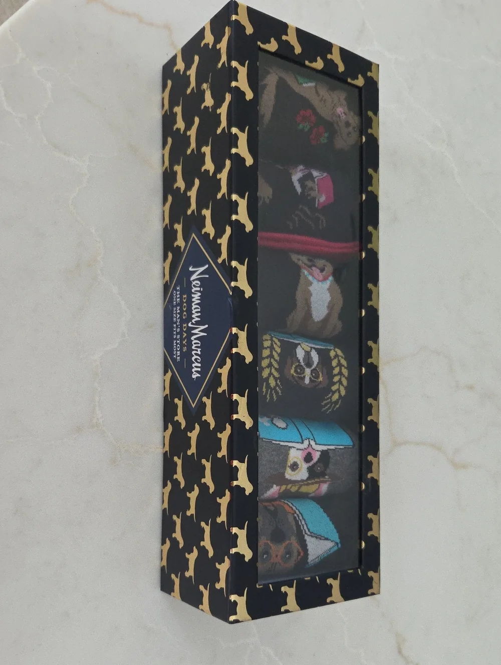 Neiman Marcus Black Novelty Dog Pattern Dress Socks - Multi Color Accents
